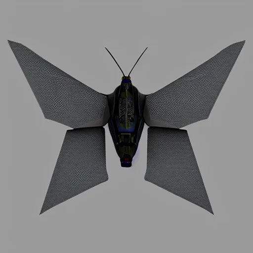 Image similar to cyberpunk moth with wings spread, gunmetal grey, very symmetrical, orthographic view, top down view, bottom view, side view, blueprints, mecha, lockheed martin f - 3 5 lightning ii, fighter jet, cybernetic, robotic, highly detailed, artstation, autodesk maya, super realistic, unreal engine