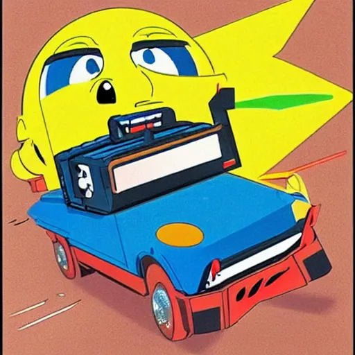 Image similar to anthropomorphic cars and trucks engage in laser gun battles, 8 0 s cartoon