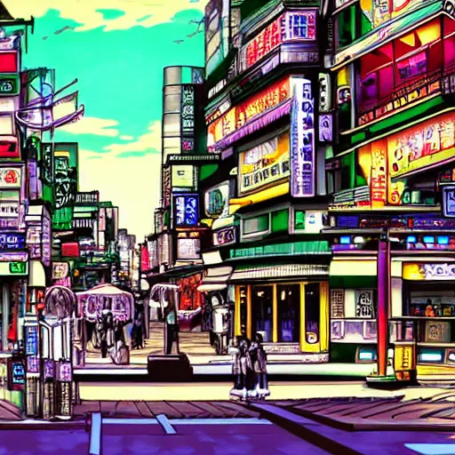Prompt: a beautiful painting of a city street in tokyo by hirohiko araki, detailed line art, jojos bizarre adventure