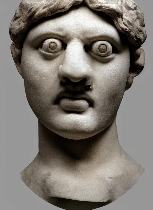 Prompt: photo of a marble bust sculpture of a cyclops with a singular eye socket from ancient greece by michelangelo