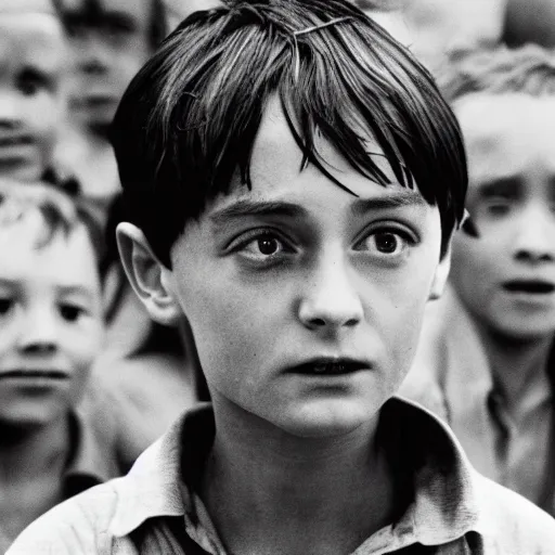 Image similar to noah schnapp plays ralph in lord of the flies ( 1 9 6 3 ), 3 5 mm black and white, highly detailed, cinematic lighting