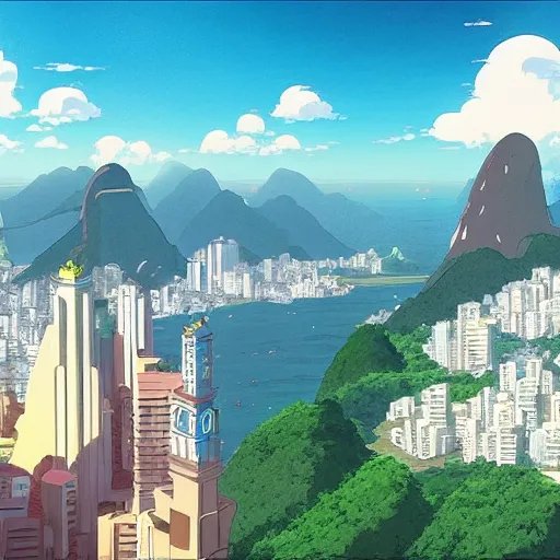 Image similar to Rio de Janeiro, by Dice Tsutsumi, Makoto Shinkai, Studio Ghibli