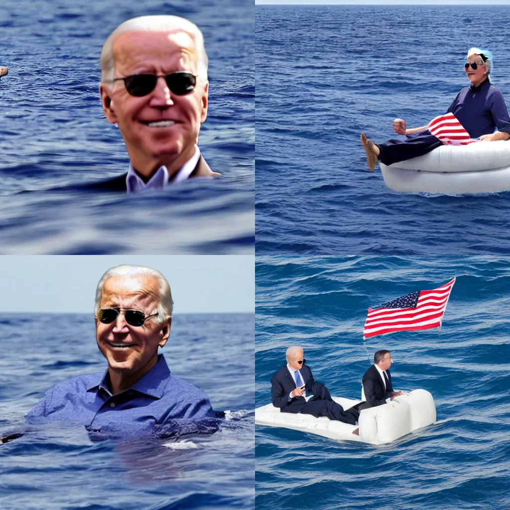 Prompt: joe biden floating in the middle of the atlantic ocean