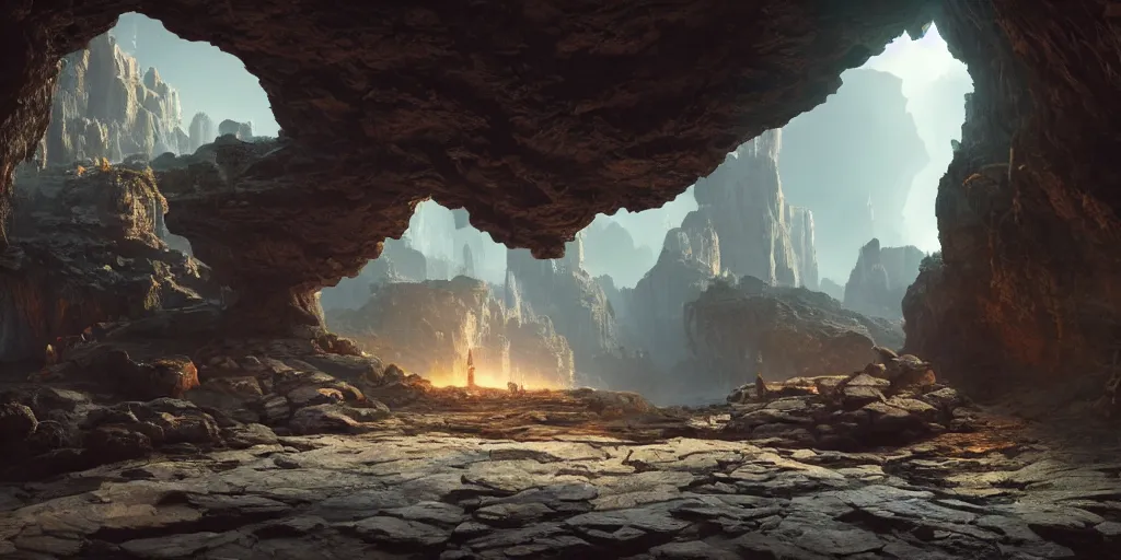 Prompt: discovery of a new advanced civilization in a cyberpunk cave with minimal lighting in the style of thomas cole, cinematic lighting, raytracing, 8 k, octane render, volumetric, vivid, beautiful, hyperrealism