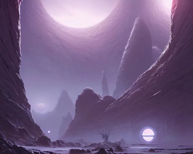 Image similar to professional ominous concept art of an alien planet landsacpe by artgerm and greg rutkowski ( thin white border ). an intricate, elegant, highly detailed digital painting, concept art, smooth, sharp focus, illustration, in the style of cam sykes, wayne barlowe, igor kieryluk.