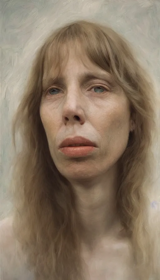 Prompt: cinematic portrait of young joni mitchell, intricate, elegant, by alyssa monks, highly detailed, symmetrical face, fine details, masterpiece, trending on artstation