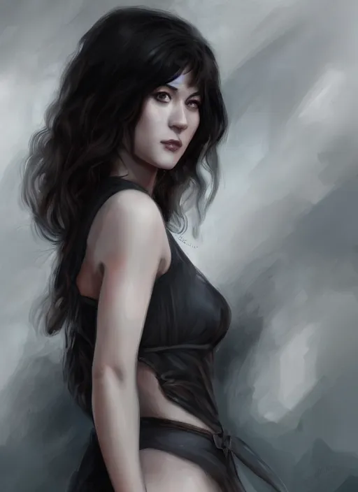 Prompt: a portrait digital painting ofmary elizabeth winstead. a gothic background. painted by artgerm, ross tran.