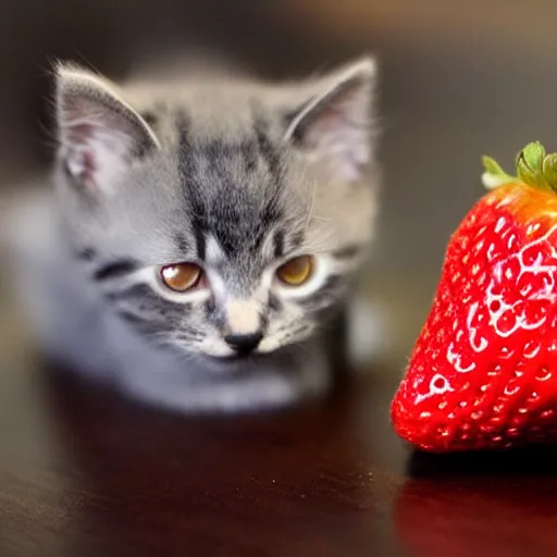 Prompt: a strawberry in the shape of a kitten