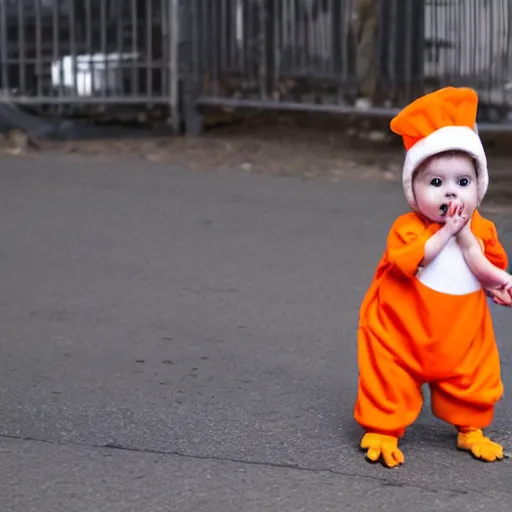 Image similar to cute baby chick dressed as an inmate