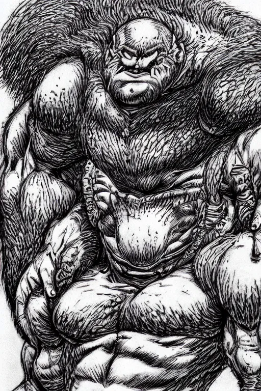 Image similar to hunched ogre, highly detailed, digital art, sharp focus, trending on art station, kentaro miura manga art style