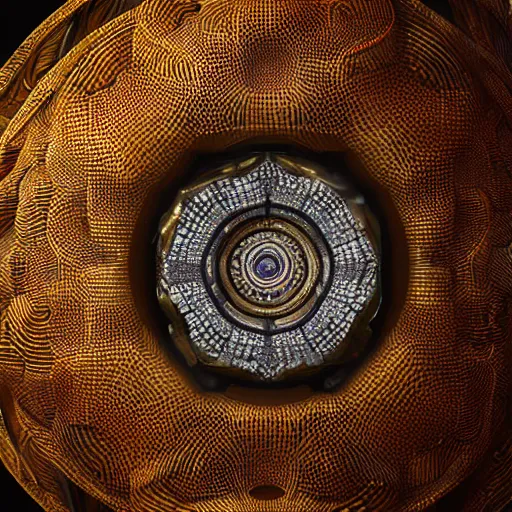 Image similar to eyes made of interstellar stargates with molten honeycomb structure, intricate detail, royo, whealan, giger, hd, 8 k, octane render, unreal engine,