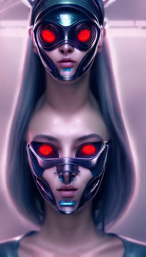 Image similar to face mask on beautiful woman face, cyberpunk art by kuno veeber, cgsociety, computer art, ultra detailed, futuristic, anime aesthetic