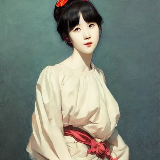 Prompt: IU, Korean Idol, Korean Artist, very detailed, digital art, concept art, studio quality, ethereal, art style by J. C. Leyendecker