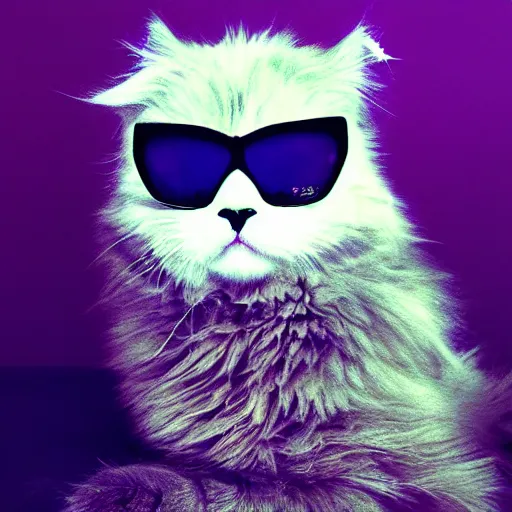 Prompt: the fluffiest cat in the entire Universe wearing sunglasses, synthwave style