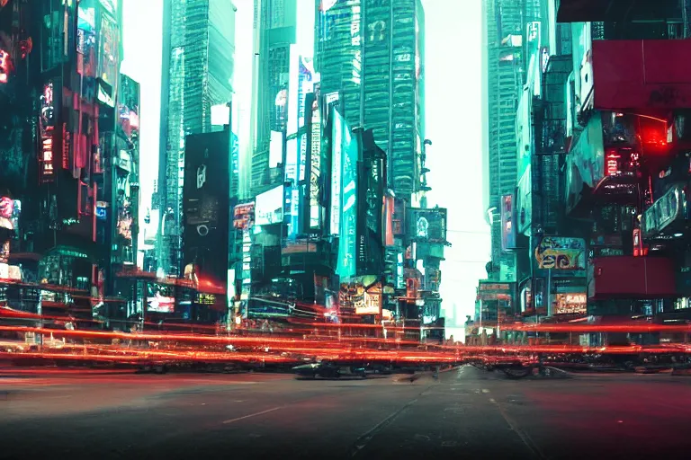 Image similar to cinematography of a busy cyberpunk city street by Emmanuel Lubezki