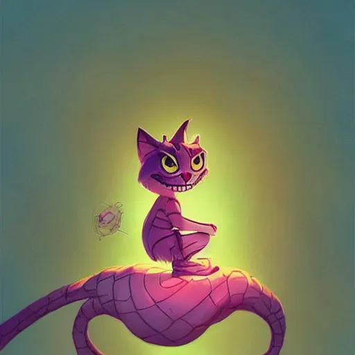 Prompt: cheshire cat by cory loftis and goro fujita, exquisite lighting, art, very coherent, plain background, trending on artstation