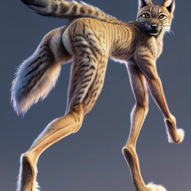 Image similar to the full body of anthropomorphic lynx fursona from behind wearing a steampunk suit as unimaginably beautiful, gorgeous, elegant, young woman with lynx head, an ultrafine hyperdetailed illustration by furaffinity, intricate linework, white fur, unreal engine 5 highly rendered, global illumination, radiant light, detailed and intricate environment