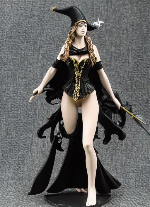 Image similar to Image on the store website, eBay, Full body, Detailed Miniature of a beautiful female sorceress, dress in black, tricorn hat