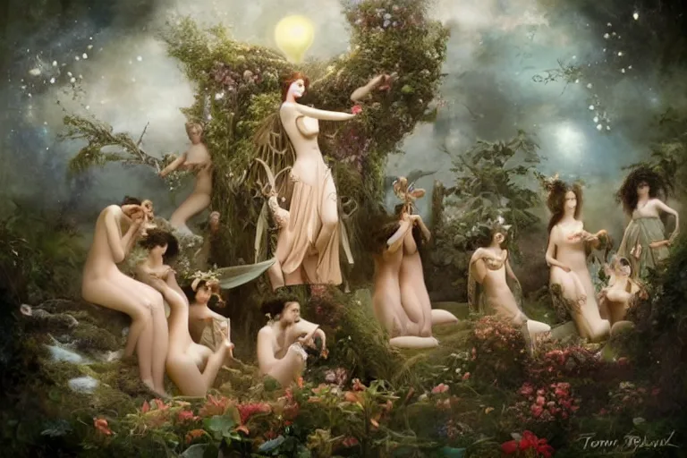 Image similar to the goddess of accordions surrounded by a court of nymphs, by tom bagshaw peter kemp