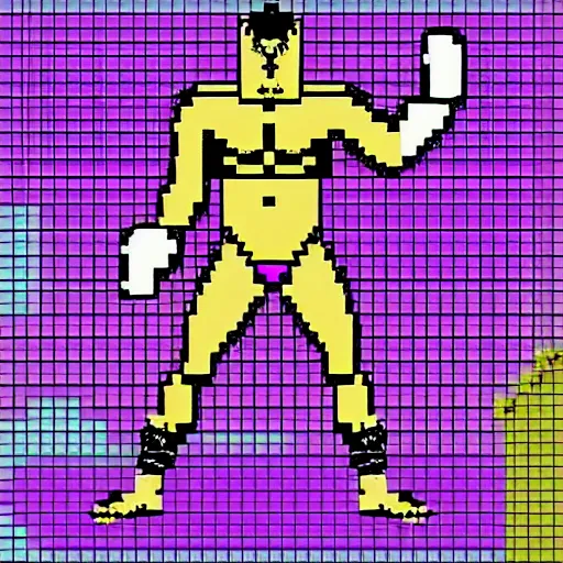 Image similar to full body shot antropomorphic muscular masculine wolf. kickboxer. wolf head. furr. 8 bit nes graphics. vaporwave futuristic 8 0's