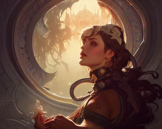 Image similar to the thirteenth hour, deep focus, d & d, fantasy, intricate, elegant, highly detailed, digital painting, artstation, concept art, matte, sharp focus, illustration, hearthstone, art by artgerm and greg rutkowski and alphonse mucha