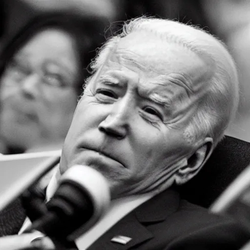 Prompt: joe Biden sleeping in a conference