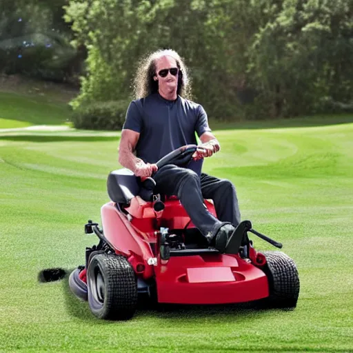 Prompt: kenny g riding a lawnmower playing the saxophone, epic, cinematic, realism, ultra detailed, 8 k