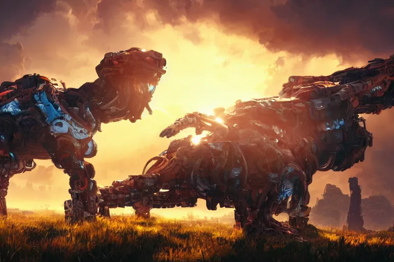 Image similar to snapmaw machine mecanical creature robot of horizon forbidden west horizon zero dawn bioluminiscence global illumination ray tracing hdr fanart arstation by ian pesty and alena aenami artworks in 4 k