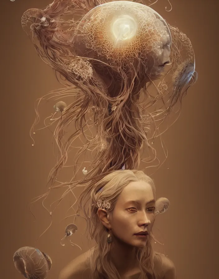 Image similar to goddess portrait. jellyfish phoenix head. intricate artwork by Tooth Wu and wlop and beeple. octane render, trending on artstation, greg rutkowski very coherent symmetrical artwork. cinematic, hyper realism, high detail, octane render, 8k