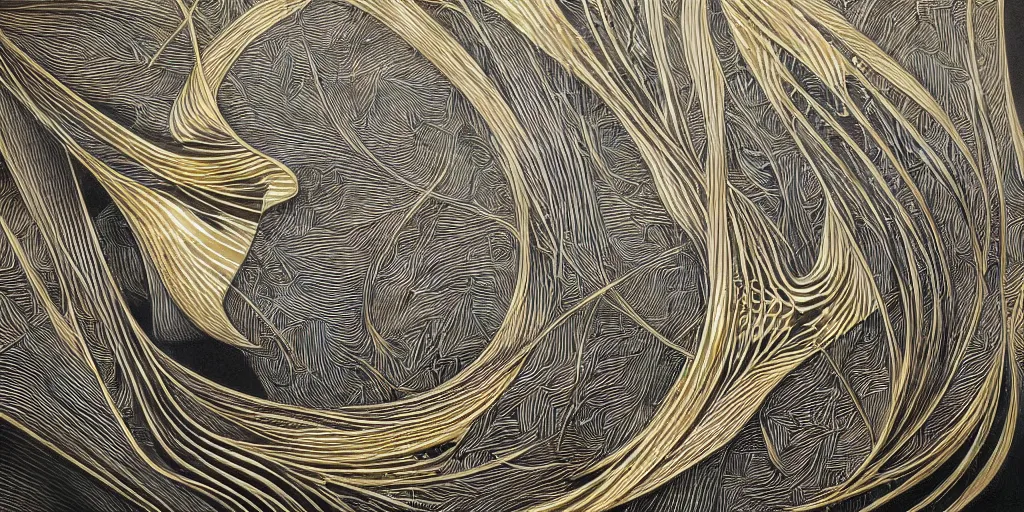 Prompt: knitting gold zaha hadid architecture by aaron horkey