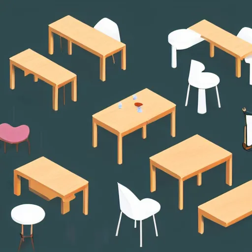 Prompt: isometric cartoon of funky recreational cannabis cafe area, coffee machine, aluminum sheen, wooden furniture, people drinking coffee and smoking cannabis, only 2 tables chairs, 4 cannabis pots, by benoit mandelbrot, low poly cute minimal interior design concept art illustrated by anni albers