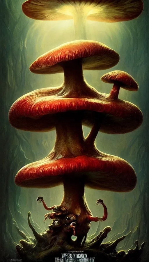 Image similar to exquisite imaginative imposing weird creature movie poster art humanoid hype realistic mushroom movie art by : : weta studio tom bagshaw james jean frank frazetta