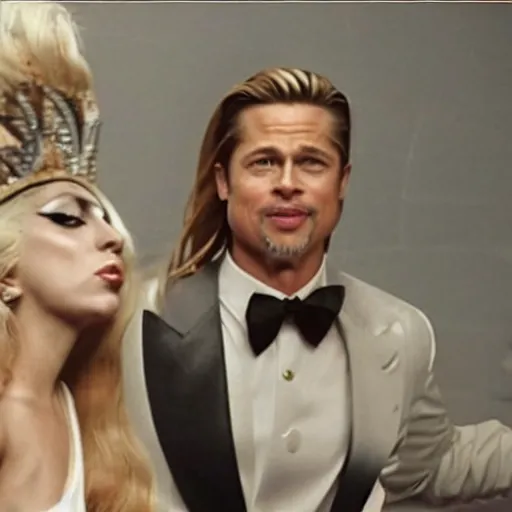 Prompt: brad pitt as lady gaga in a music video