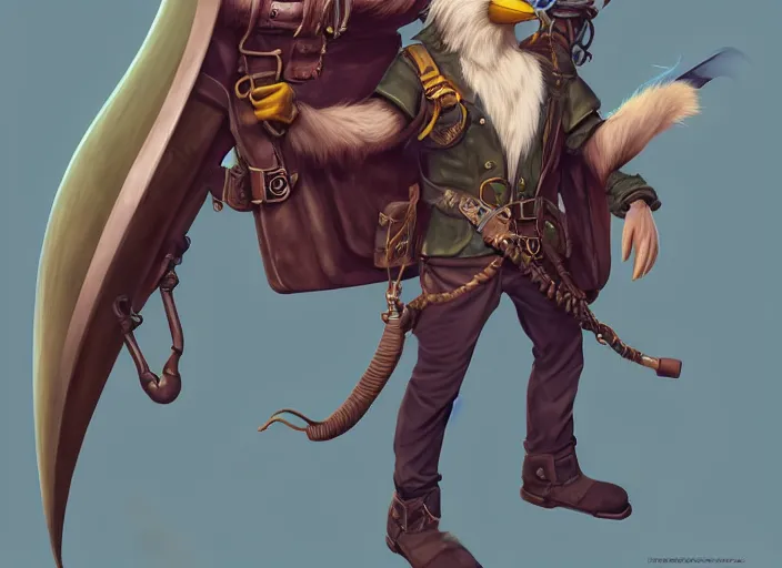 Image similar to character portrait feature of the anthro male anthropomorphic kakapo fursona wearing steampunk pirate airship captain outfit uniform professional pilot character design stylized by charlie bowater, ross tran, artgerm, and makoto shinkai, detailed, soft lighting, rendered in octane