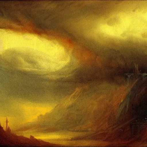 Image similar to a city in the clouds painted by john martin