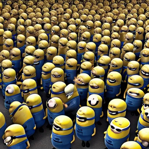 Image similar to Crowd of minions applauding, standing ovation. Photorealistic, Hyper detailed. 4k. Artstation.