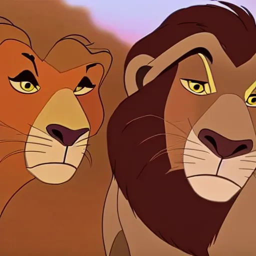 Image similar to close up of the lion king, cinematographic shot, cartoon