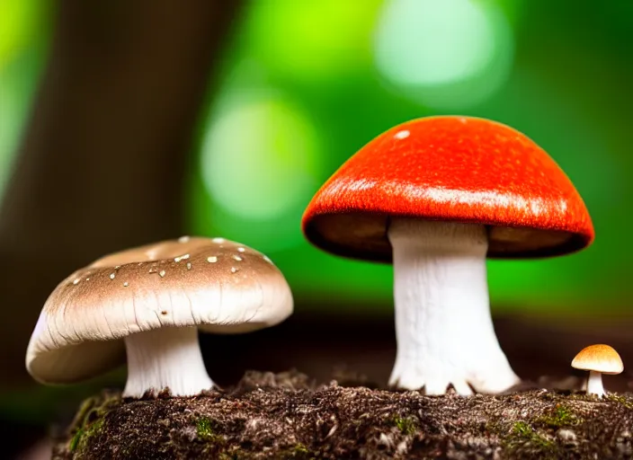 Prompt: a a cute creature sitting next to a mushroom, realistic, very detailed, complex, intricate, studio lighting, superres sharpening, bokeh, sigma 5 0 mm f 1. 4