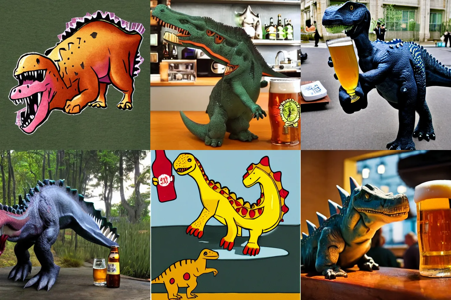 Prompt: dinosaur with beer