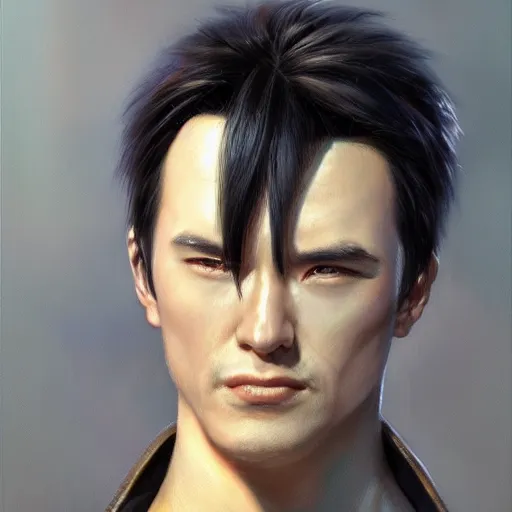 Prompt: Jin Kazama, closeup character portrait art by Donato Giancola, Craig Mullins, digital art, trending on artstation