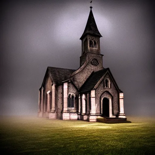 Prompt: ghotic haunted church, thunderstorm, scary ambiance, fog, cinematic, unreal engine