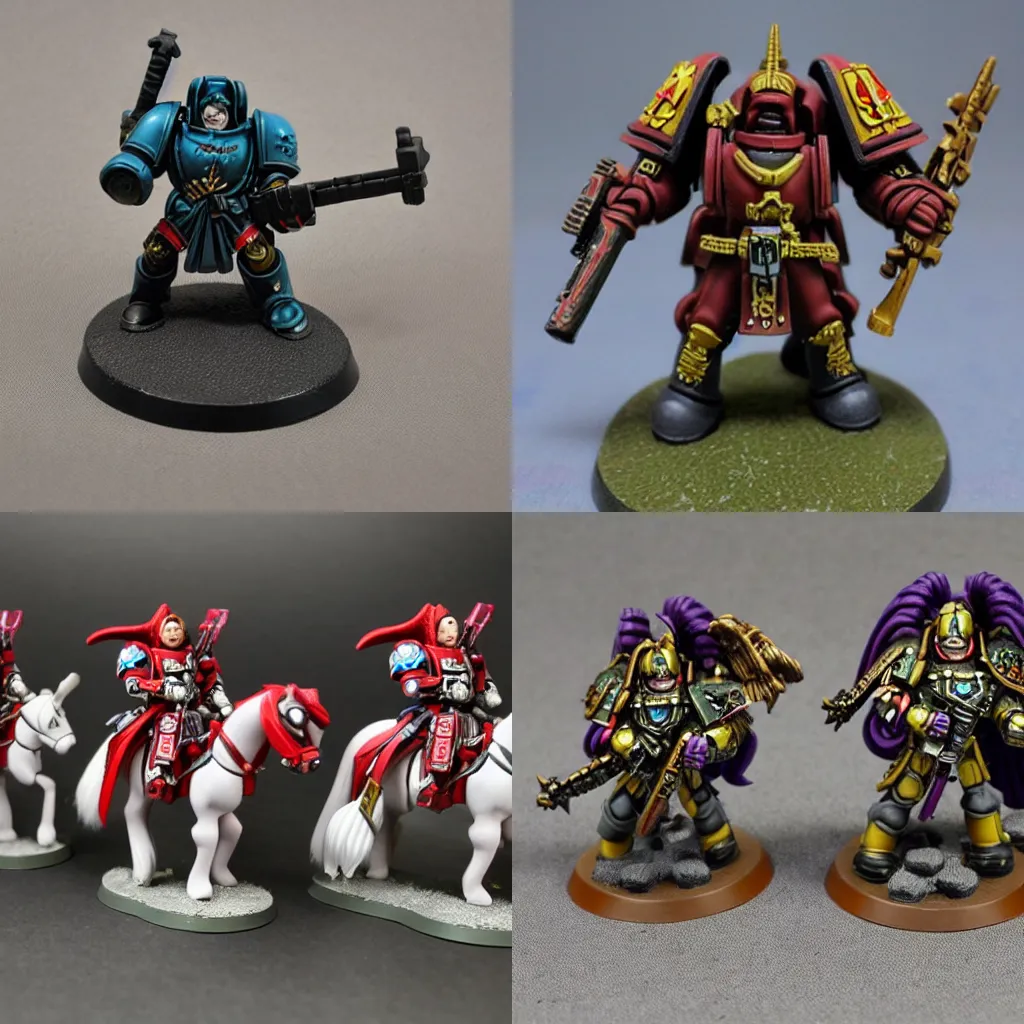Prompt: warhammer 4 0 k, my little pony model miniature, imperial guard