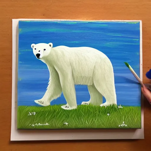 Prompt: A polar bear painting easter eggs