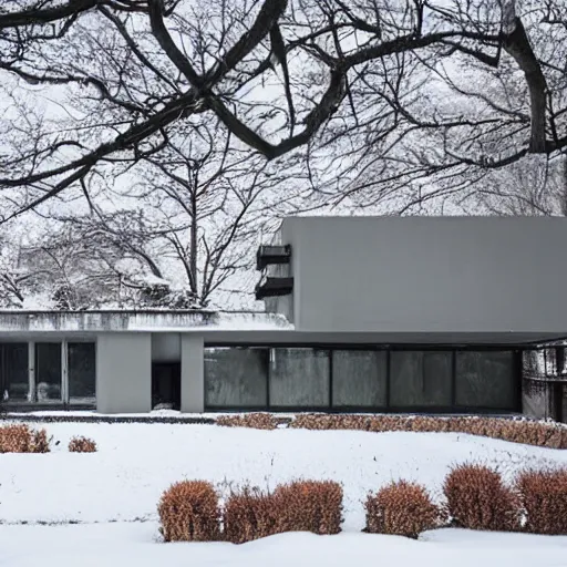 Prompt: brutalist modern house in winter