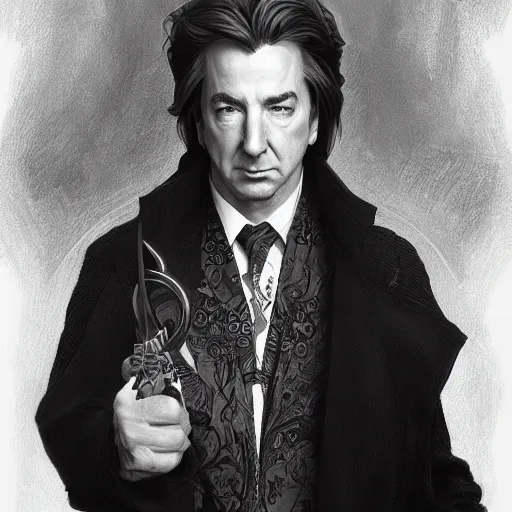 Prompt: amazing lifelike award winning pencil illustration of Alan rickman trending on art station artgerm Greg rutkowski alphonse mucha cinematic