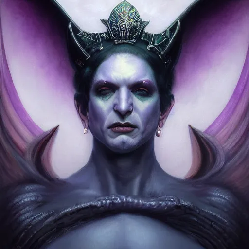 Image similar to closeup portrait shot of brian molko as slaanesh, the prince of pleasure, lord of excess, she who thirsts, desire, highly detailed, digital painting, artstation, concept art, soft focus, depth of field, artgerm, tomasz alen kopera, peter mohrbacher, donato giancola, wlop, boris vallejo