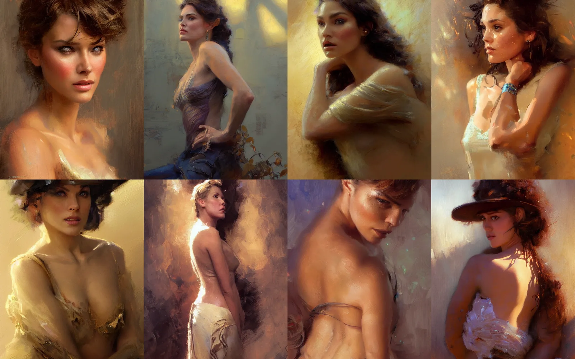 Prompt: very attractive portrait of hollywood actress, painting painting by gaston bussiere, craig mullins, luis rollo, torso portrait, digital painting, highly detailed, artstation, sharp focus, illustration, concept art, hd elegant, matte painting, illustration, hearthstone, by greg rutkowski, by greg tocchini, by james gilleard, by joe fenton, dynamic lighting