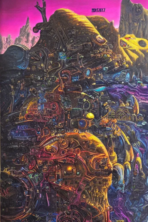 Image similar to the dirdir by jack vance, mike mignogna, lisa frank, highly detailed, vintage dark sci fi, oil painting