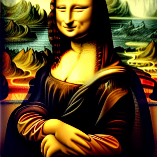 Prompt: portrait of Mona Lisa with cat face