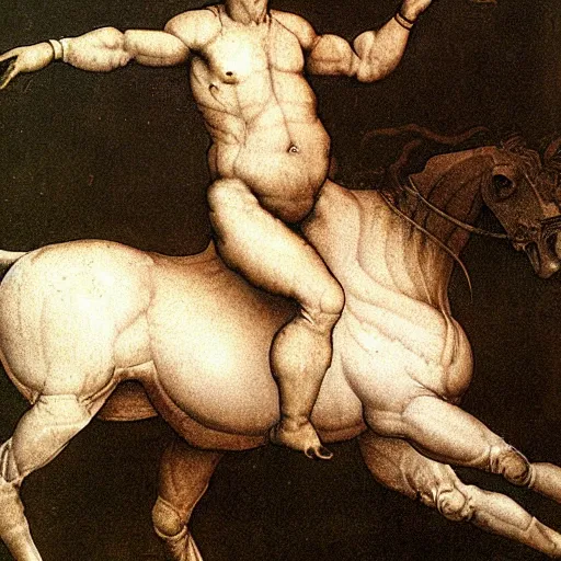 Image similar to a centaur painted by Leonardo da Vinci